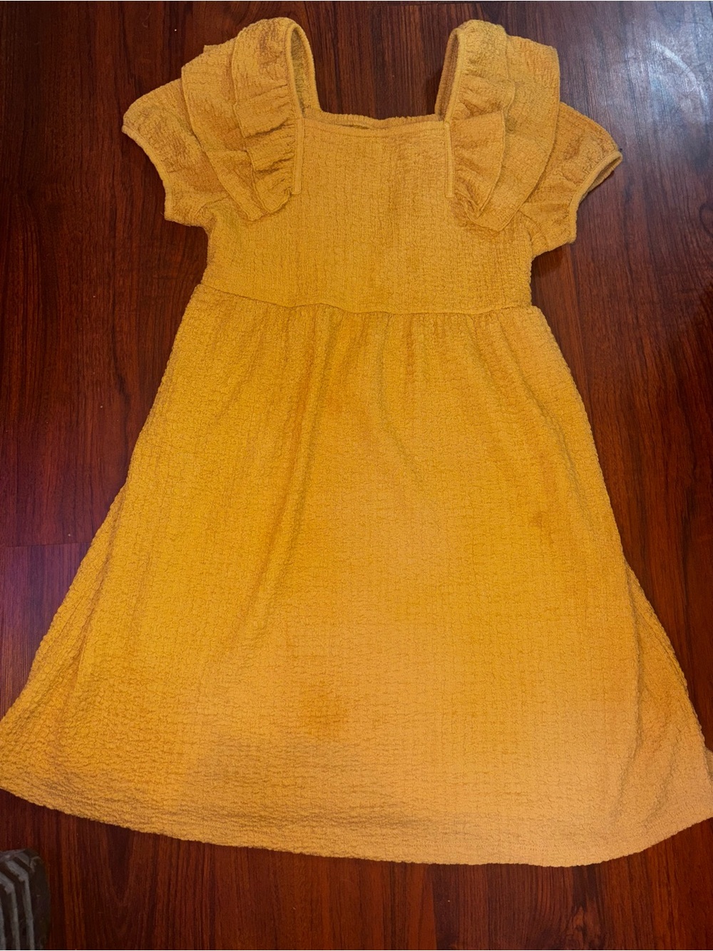 Girls' Mustard Yellow Ruffle Sleeve Dress by Zac kids.
